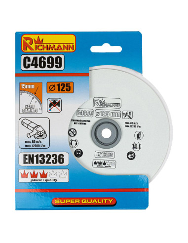 Disc diamantat pentru sticla, taiere uscata, 125x22.23 mm, Richmann