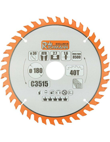 Disc circular vidia pentru lemn, 40 dinti, 180x30 mm, Richmann Exclusive