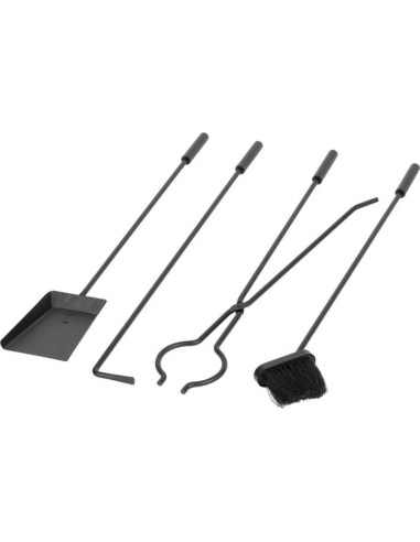 Set 4 Accesorii cu Suport pentru Semineu si Soba din Fier Forjat, 81 cm, Negru