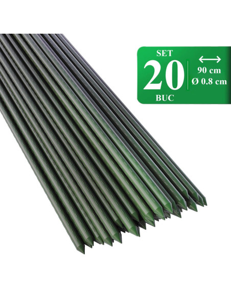 Set 20 araci/suport pentru rosii, castraveti, fasole, metal + PVC, verde, 90x0.8 cm, Artool