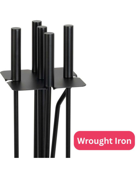 Set 4 Accesorii cu Suport pentru Semineu si Soba din Fier Forjat, 81 cm, Negru