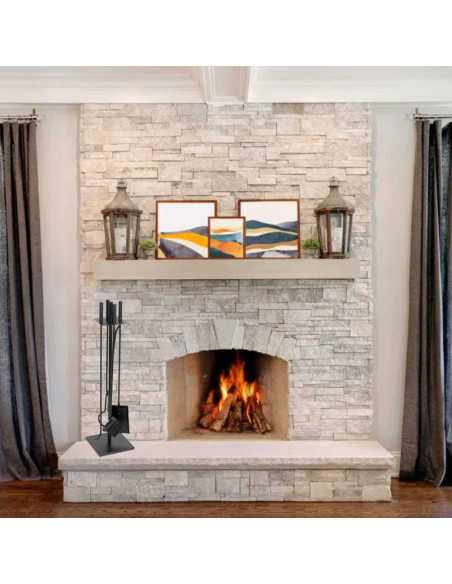 Set 4 Accesorii cu Suport pentru Semineu si Soba din Fier Forjat, 81 cm, Negru