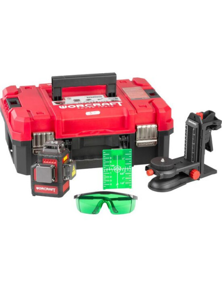 Nivela laser, verde, 360°, 3x3D, 20V Li-ion (acumulator neinclus), cu suport magnetic, geanta, ochelari, placa tinta, 50 m, Worc