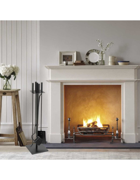 Set 4 Accesorii cu Suport pentru Semineu si Soba din Fier Forjat, 81 cm, Negru