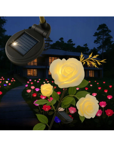 Lampa solara pentru gradina, Gardlov, trandafir cu 3 flori, 3 LED, 5 culori, 80 cm