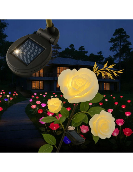 Lampa solara pentru gradina, Gardlov, trandafir cu 3 flori, 3 LED, 5 culori, 80 cm