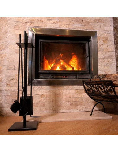 Set 4 Accesorii cu Suport pentru Semineu si Soba din Fier Forjat, 81 cm, Negru