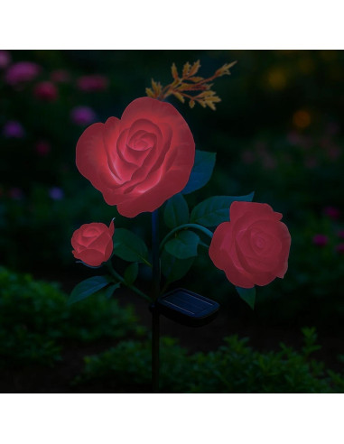 Lampa solara pentru gradina, Gardlov, trandafir cu 3 flori, 3 LED, 5 culori, 80 cm