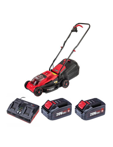 Masina de tuns iarba, gazon, electrica, motor fara perii, cu 2 acumulatori 4 Ah, incarcator, 2x20V Li-ion, 32 cm, Worcraft