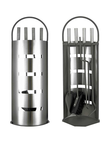 Set 4 Accesorii cu Suport pentru Semineu si Soba din Inox, 66 cm, Argintiu
