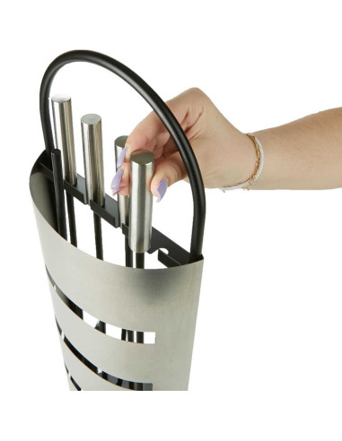 Set 4 Accesorii cu Suport pentru Semineu si Soba din Inox, 66 cm, Argintiu
