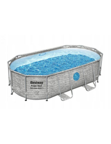 Piscina structura metalica, ovala, cu pompa nisip, scara, dozator, prelata acoperire, gri, 488x305x107 cm, Bestway Power Steel