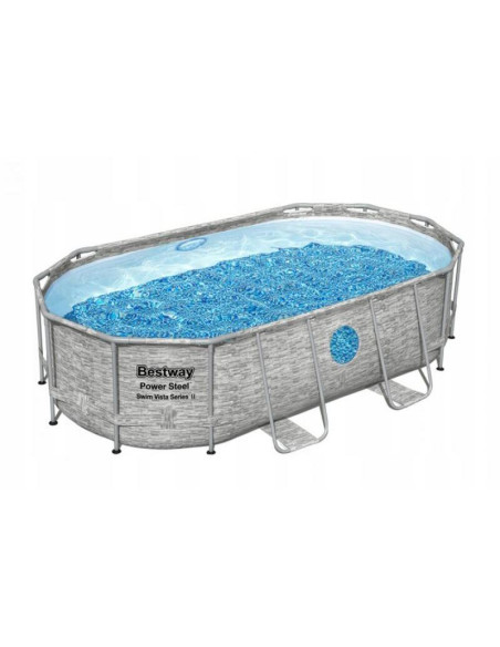Piscina structura metalica, ovala, cu pompa nisip, scara, dozator, prelata acoperire, gri, 488x305x107 cm, Bestway Power Steel