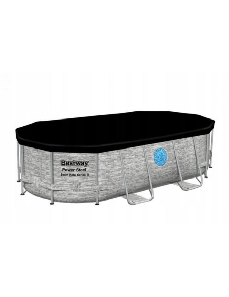 Piscina structura metalica, ovala, cu pompa nisip, scara, dozator, prelata acoperire, gri, 488x305x107 cm, Bestway Power Steel