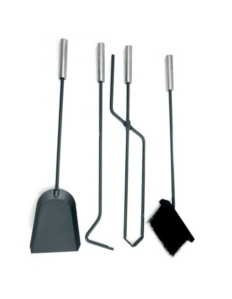 Set 4 Accesorii cu Suport pentru Semineu si Soba din Inox, 66 cm, Argintiu