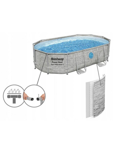 Piscina structura metalica, ovala, cu pompa nisip, scara, dozator, prelata acoperire, gri, 488x305x107 cm, Bestway Power Steel
