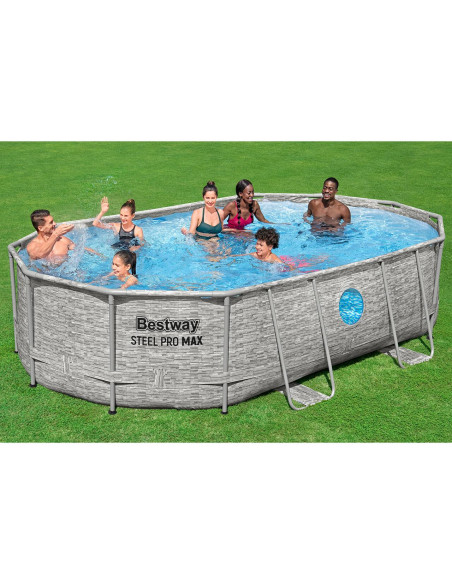 Piscina structura metalica, ovala, cu pompa nisip, scara, dozator, prelata acoperire, gri, 488x305x107 cm, Bestway Power Steel