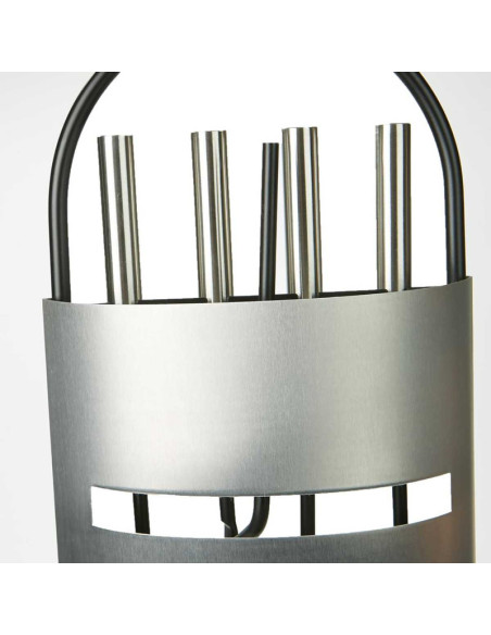 Set 4 Accesorii cu Suport pentru Semineu si Soba din Inox, 66 cm, Argintiu