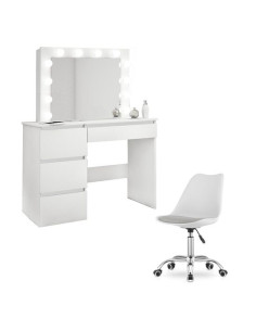 Masa de toaleta/machiaj + scaun Alba, alb, cu oglinda si LED-uri, Irina, 94x43x141 cm