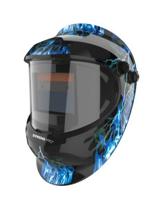 Masca de sudura cu autoreglare a intensitatii luminoase, DIN 9-13, 92.5x42.5 cm, model fulgere albastre, Strend Pro