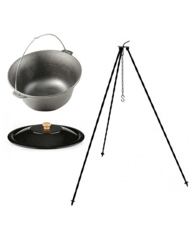 Set ceaun fonta cu capac emailat si trepied metalic, 14.5 L, Premium