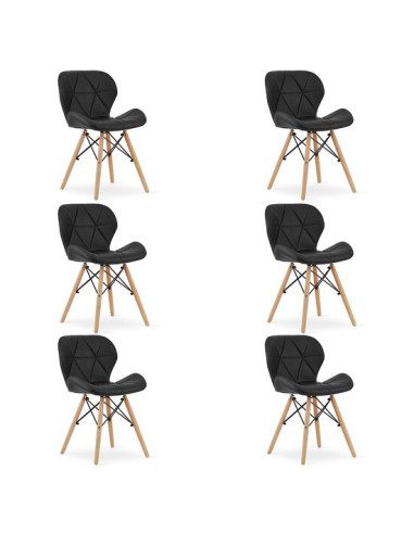 Set 6 scaune bucatarie/living, Artool, Lago, piele ecologica, lemn, negru, 47x38x73 cm
