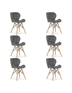 Set 6 scaune bucatarie/living, Artool, Lago Velvet, catifea, lemn, gri, 48x52.5x74 cm