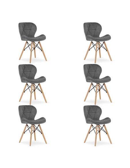 Set 6 scaune bucatarie/living, Artool, Lago Velvet, catifea, lemn, gri, 48x52.5x74 cm