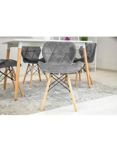 Set 6 scaune bucatarie/living, Artool, Lago Velvet, catifea, lemn, gri, 48x52.5x74 cm