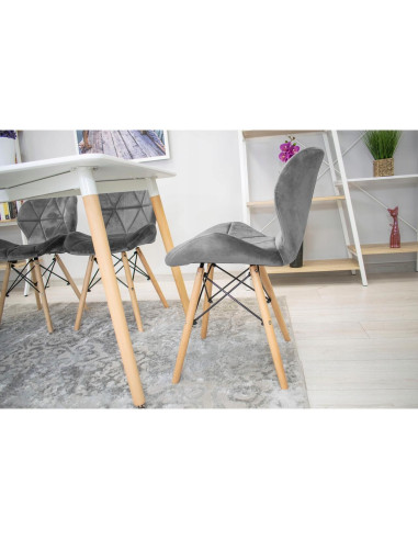 Set 6 scaune bucatarie/living, Artool, Lago Velvet, catifea, lemn, gri, 48x52.5x74 cm