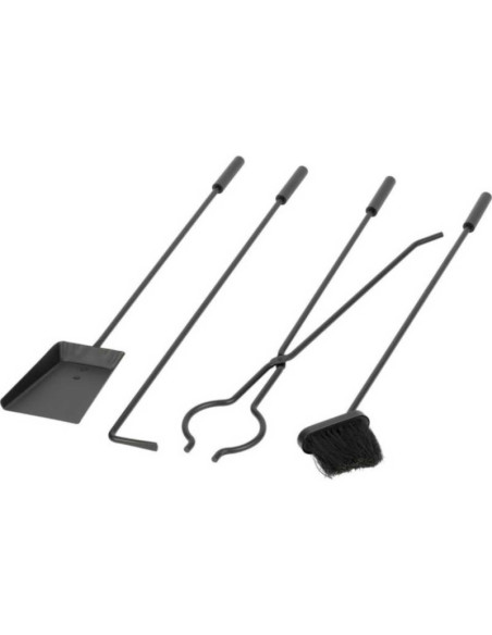 Set 4 Accesorii cu Suport pentru Semineu si Soba din Fier Forjat, 81 cm si Covoras Metalic, Rezistent la Temperaturi Ridicate, 4