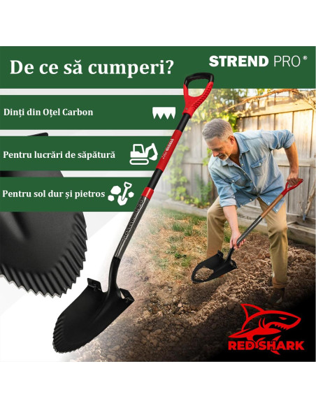 Harlet, cazma, ascutit, cu margini zimtate, coada fibra de sticla, 22x30x115 cm, Strend Pro Premium RedShark