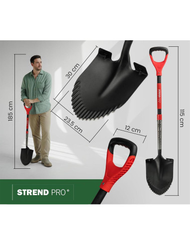 Harlet, cazma, ascutit, cu margini zimtate, coada fibra de sticla, 22x30x115 cm, Strend Pro Premium RedShark