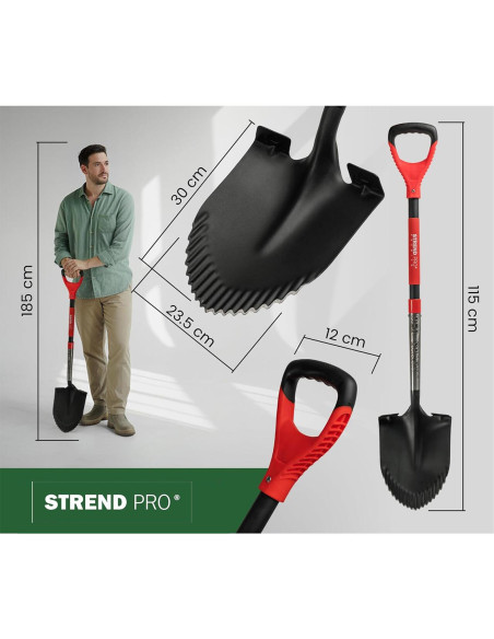 Harlet, cazma, ascutit, cu margini zimtate, coada fibra de sticla, 22x30x115 cm, Strend Pro Premium RedShark