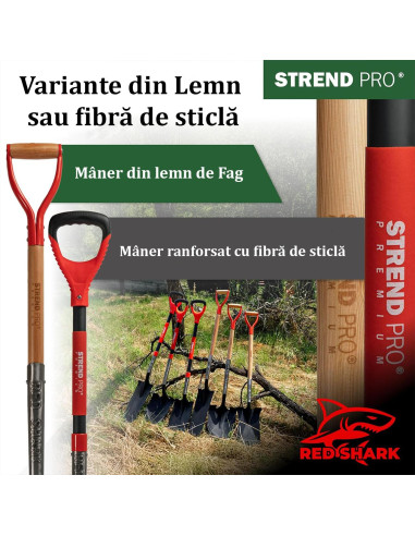 Harlet, cazma, ascutit, cu margini zimtate, coada fibra de sticla, 22x30x115 cm, Strend Pro Premium RedShark