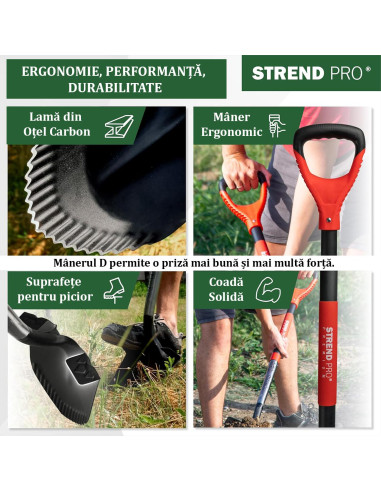 Harlet, cazma, ascutit, cu margini zimtate, coada fibra de sticla, 22x30x115 cm, Strend Pro Premium RedShark