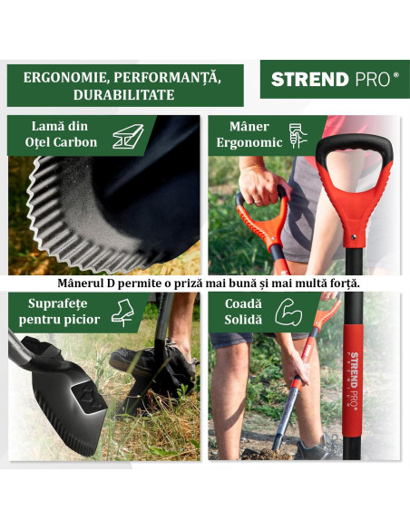 Harlet, cazma, ascutit, cu margini zimtate, coada fibra de sticla, 22x30x115 cm, Strend Pro Premium RedShark