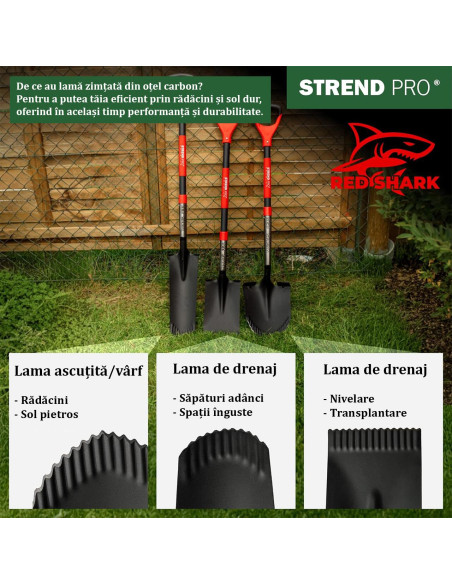 Harlet, cazma, ascutit, cu margini zimtate, coada fibra de sticla, 22x30x115 cm, Strend Pro Premium RedShark