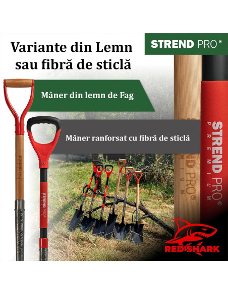 Harlet, cazma, drept, cu capat zimtat, coada fibra de sticla, 17x30x115 cm, Strend Pro Premium RedShark