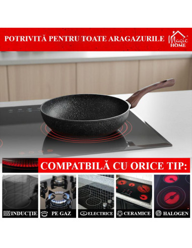 Tigaie tip Wok cu maner de lemn, 28 cm, Magic Home