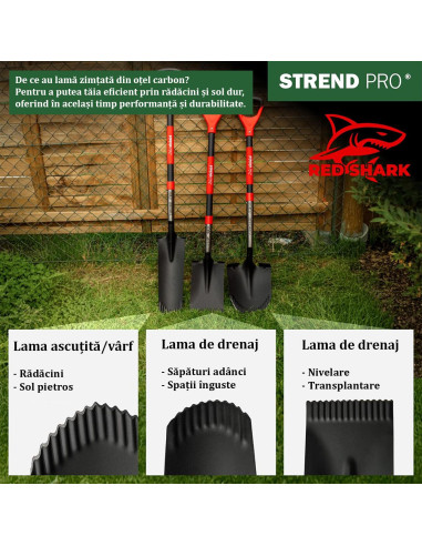Harlet, cazma, ingust, cu varf zimtat, coada fibra de sticla, 12x40x128 cm, Strend Pro Premium RedShark