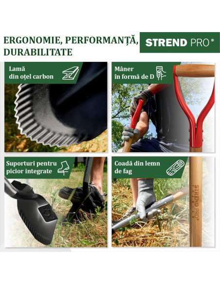 Harlet, cazma, ascutit, cu margini zimtate, coada lemn, 22x30x115 cm, Strend Pro Premium RedShark