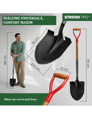 Harlet, cazma, ascutit, cu margini zimtate, coada lemn, 22x30x115 cm, Strend Pro Premium RedShark