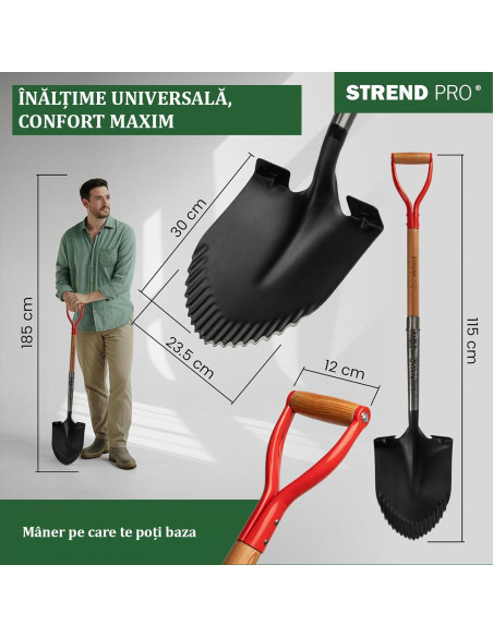 Harlet, cazma, ascutit, cu margini zimtate, coada lemn, 22x30x115 cm, Strend Pro Premium RedShark