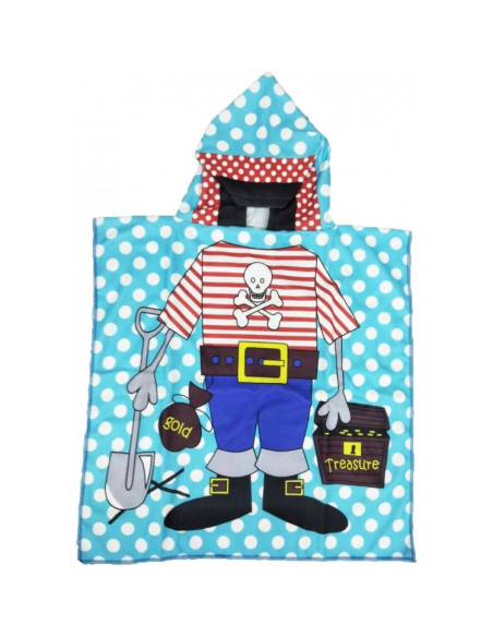 Prosop de baie si plaja, tip pelerina halat cu gluga, model pirat pentru copii, PEL01WZ1