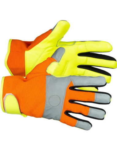 Manusi piele de capra, spandex, reflectorizante, cu magnet, portocaliu si galben, marimea 10/XL, Strend Pro Caveron