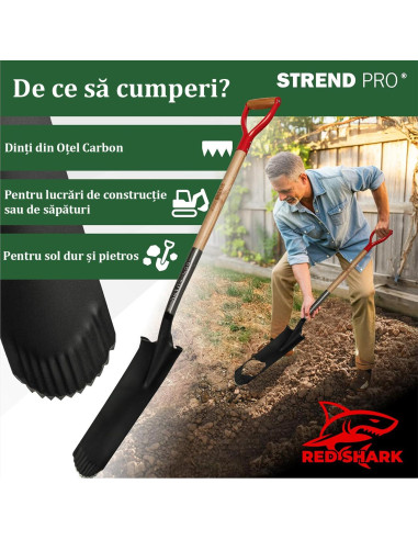 Harlet, cazma, ingust, cu varf zimtat, coada lemn, 12.5x40x128 cm, Strend Pro Premium RedShark
