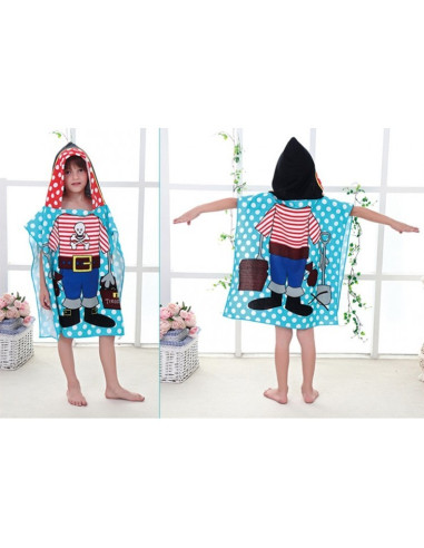 Prosop de baie si plaja, tip pelerina halat cu gluga, model pirat pentru copii, PEL01WZ1