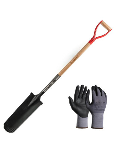 Set harlet, cazma, ingust, varf zimtat, maner lemn, 128 cm, cu manusi, RedShark