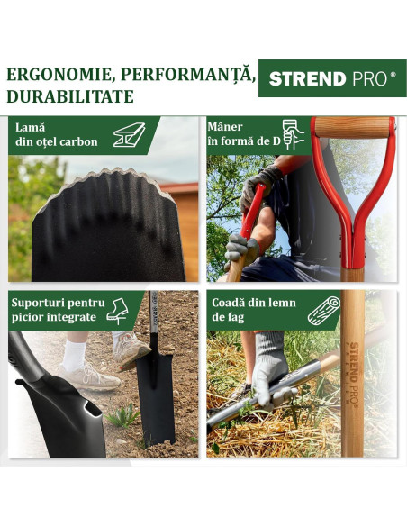 Set harlet, cazma, ingust, varf zimtat, maner lemn, 128 cm, cu manusi, RedShark